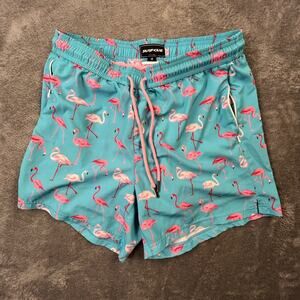 Surfcuz Shorts Mens Medium Swim Surf Trunks Board Pink Flamingos Blue Zip Pocket